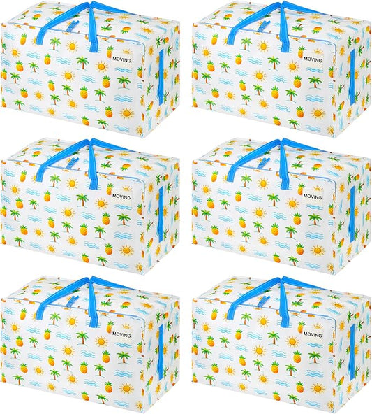 VENO 6 Pack Extra Large Heavy Duty Moving Bags with Wide Opening & Reinforced Handles, Reusable Storage Tote Bags with Strong Zippers for Clothes, College Dorm Essentials & Moving Supplies
