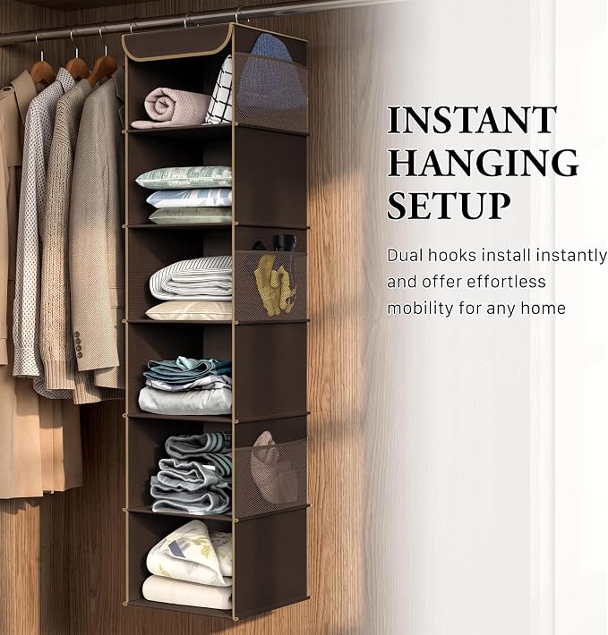 Simple Houseware 6 Shelf Hanging Closet Organizer, Brown