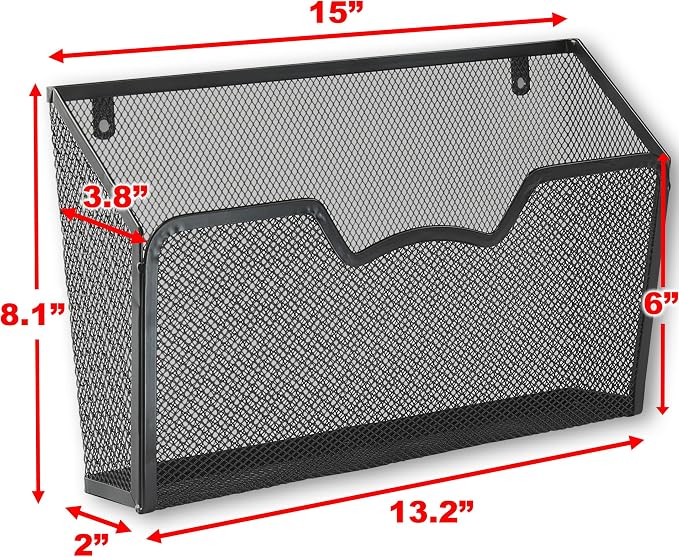 Simple Houseware Wall Mount Single Pocket File Organizer Holder, 3 Packs, Black