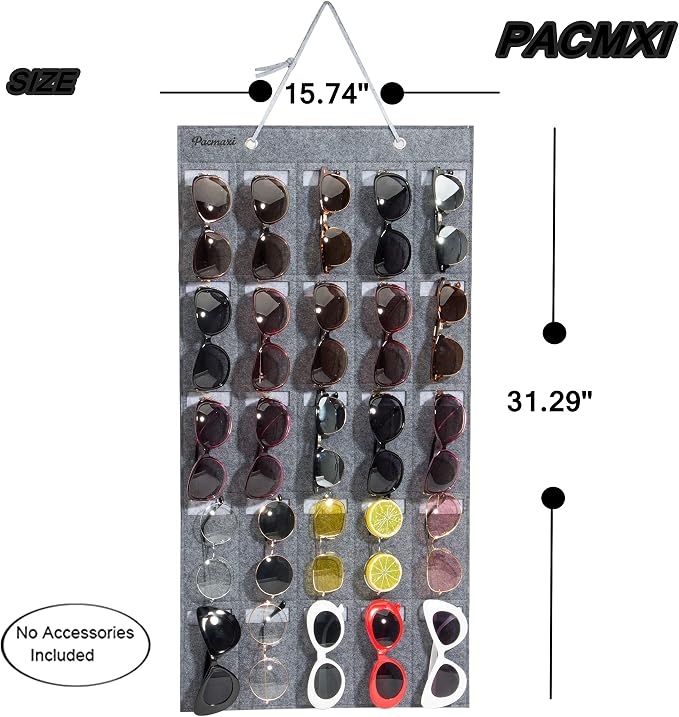 PACMAXI Sunglasses Storage Organizer, Wall Pocket Mounted by Sunglasses, Hanging Eyeglasses Storage Holder, Eyewear Display.