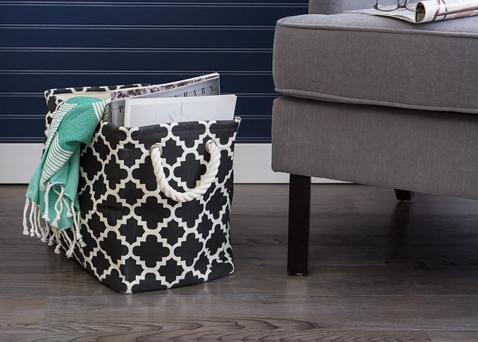 DII Polyester Container with Handles, Lattice Storage Bin, Large, Black