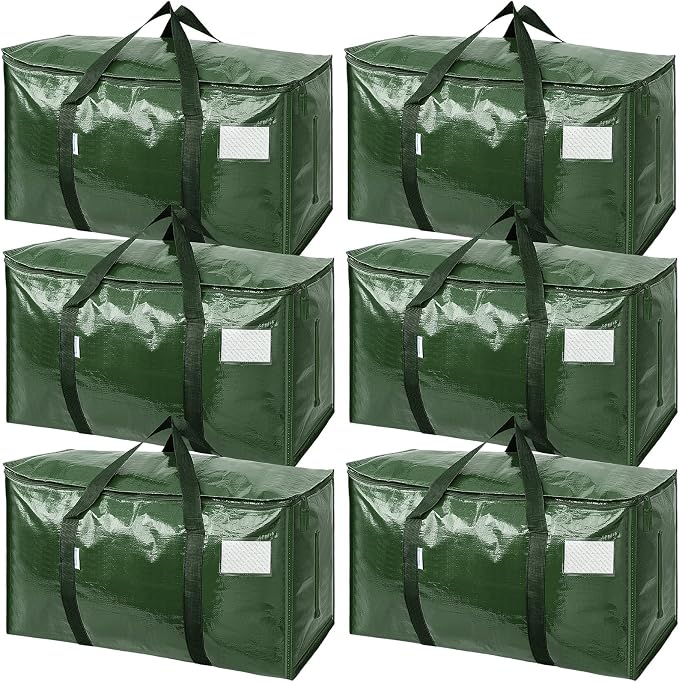 TICONN 6 Pack Extra Large Moving Bags Heavy Duty with Zippers & Carrying Handles, Durable Storage Bags Moving Boxes for Closet Organizers and Storage (6 Pack, Olive)
