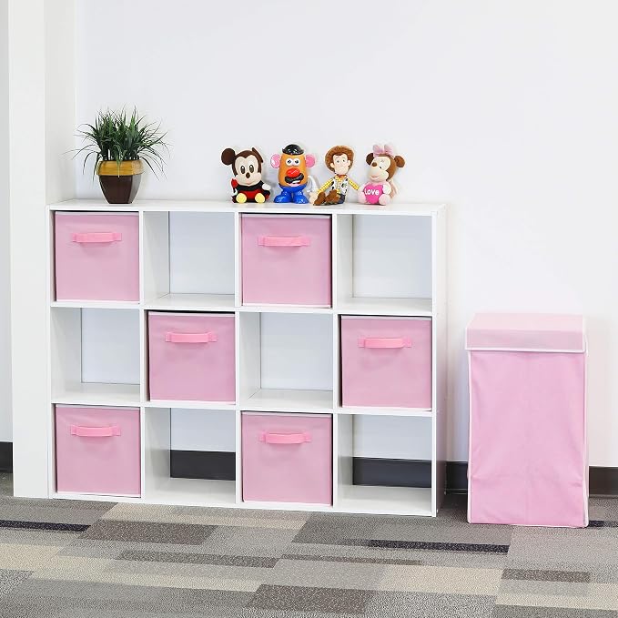 Simple Houseware Foldable Cube Storage Bins, 11-Inch Pink, 6-Pack Fabric Cubes Organizer for Closet or Shelves