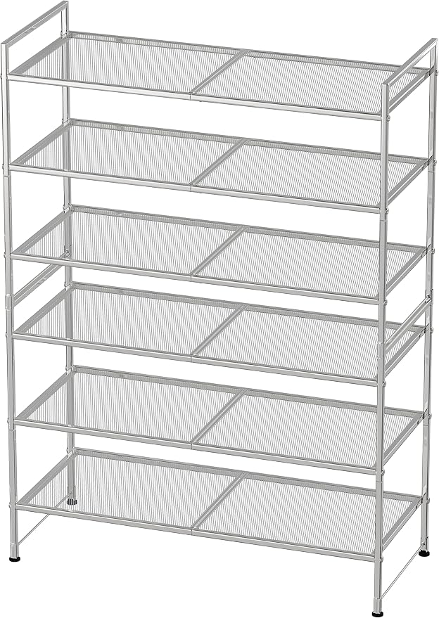 Simple Houseware 3-Tier Stackable Mesh Shoe Rack, Silver