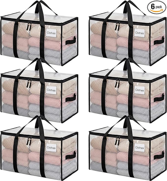 BAGAIL Heavy Duty Moving Bags with Strong Handle, Extra Large Moving Boxes, Storage Tote for Clothes, College Moving Supplies(Clear, 6 Pack)