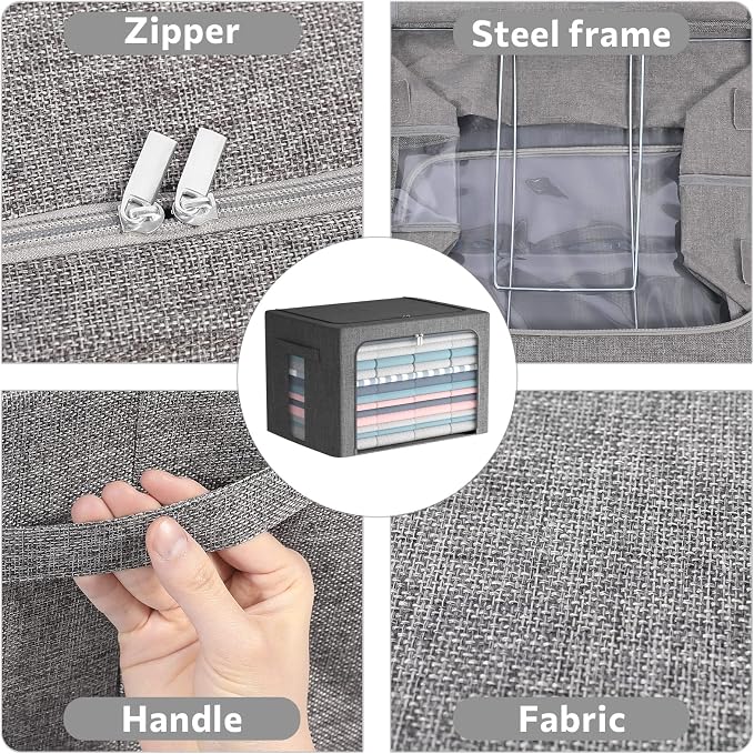 FHSQX 2 Pack Clear Window Storage Bins Large Foldable Fabric Storage Bins Boxes for Clothes Stackable Organizer Set with Carrying Handles19.7X 15.7X 12.6 Inches