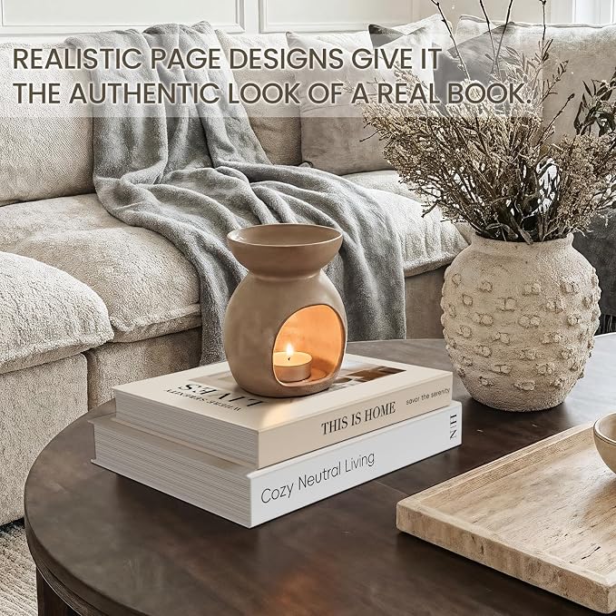 Decorative Books for Neutral Home, Fake Books Storage Boxes for Decoration | Set of 2 Coffee Table Books with Hidden Storage, Stackable Photo Keepsake Box for Living Room Bookshelf Decor, Beige