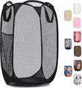 Handy Laundry Collapsible Mesh Pop Up Hamper with Wide Opening and Side Pocket - Breathable, Sturdy, Foldable, and Space-Saving Design for Clothes and Storage (Black)