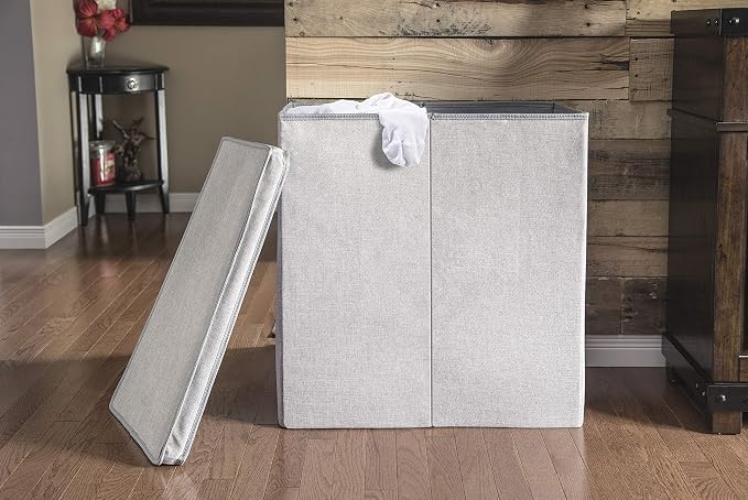 Greenway GFL6000GR Collapsible Double Sorter Laundry Hamper, Grey Linen | Linen