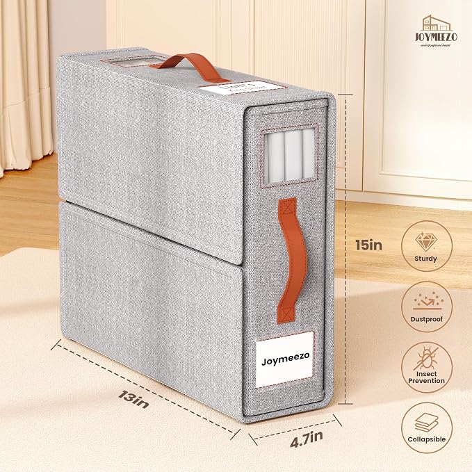 4 Pack Bed Sheet Organizers and Storage(King &Queen Size) with an Elastic Strap, Foldable Closet Linen Sheet Storage Container, Sheet Set Box for Blankets, Duvet Covers and Pillowcase, Grey