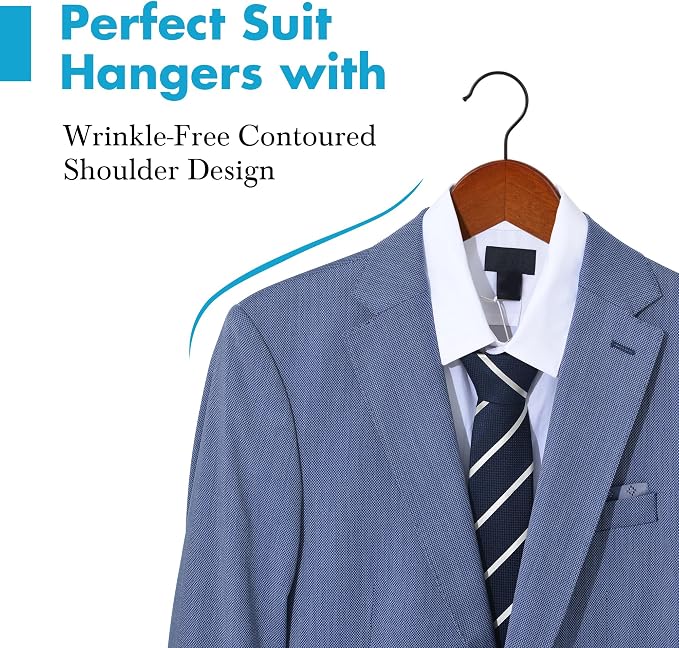 JS HANGER Wooden Hangers 30 Pack, Retro Wood Suit Hangers with Non Slip Shoulder Grooves, Clothes Hangers for Coats, Shirts, Jackets, Pants, Suits