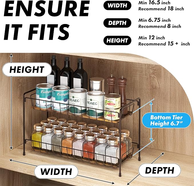 Simple Houseware 2-Tier Countertop Spice Rack Organizer, Bronze | for Kitchen, Pantry Storage Shelf