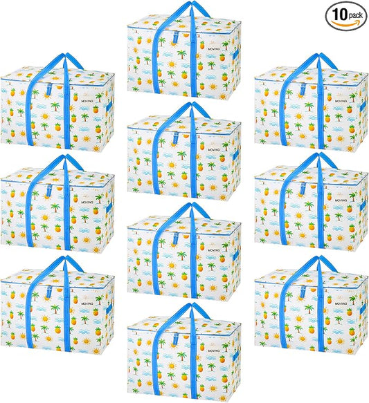 VENO 10 Pack Heavy Duty Moving Bags, Extra Large Storage Bags with Reinforced Handles & Strong Zippers, Foldable & Reusable Moving Box Alternative for Clothes & Dorm Storage