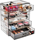 Sorbus Acrylic Makeup Organizer Set, 6-Drawer Vanity & Countertop Cosmetic Storage with Small & Wide Drawers, Black Jewel Makeup Storage for Brushes, Lipsticks, Jewelry, Holiday Gift for Women & Teens