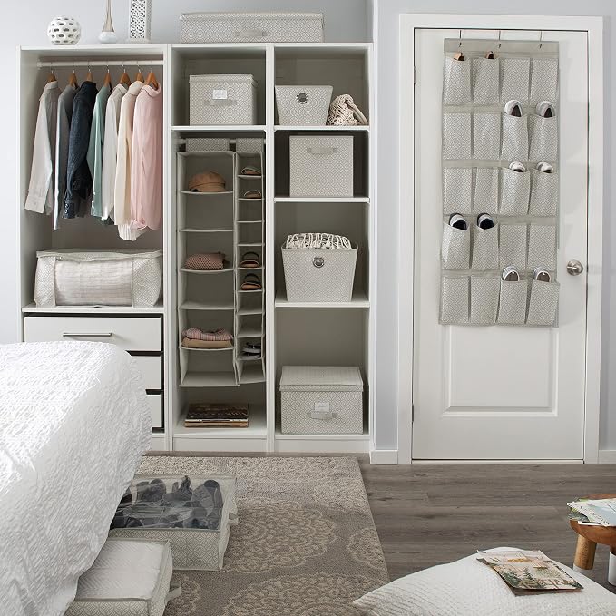 Simplify 6 Shelf Boho Closet Organizer | Dimensions: 11.81" x 11.81" x 47.24" | Foldable Hanging Storage | Closet Storage Organization | Great for Sweaters | Pants | Grey