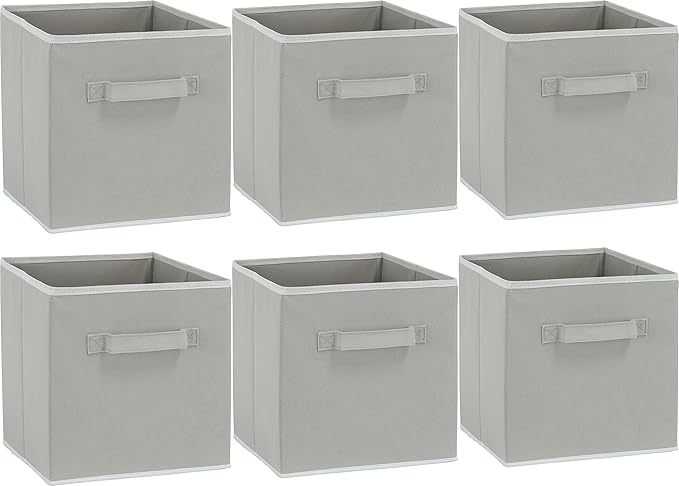Simple Houseware Foldable Cube Storage Bins, 11-Inch Gray, 6-Pack Fabric Cubes Organizer for Closet or Shelves