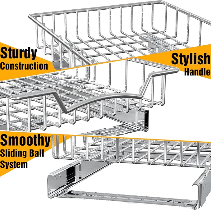 Simple Houseware Under Cabinet Pull Out Sliding Shelf Drawer Organizer, 18" D x 11" W
