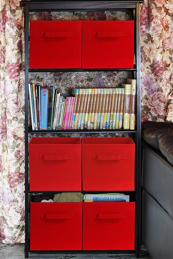 Simple Houseware Foldable Cube Storage Bins, 11-Inch Red, 6-Pack Fabric Cubes Organizer for Closet or Shelves