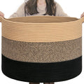 INDRESSME XXXLarge Cotton Rope Basket 21.7" x 21.7" x 13.8" Woven Baby laundry Blanket Basket for Living Room Decor, Toy Storage Baskets for Kids Boys Girls, Camel Mix & Black