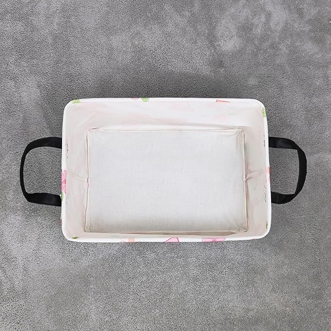 Rectangular Collapsible Pink Butterfly Storage Basket Nursery Organizer | Storage Bin Foldable Canvas with Handles for Organizing Home Kitchen Children Toys Office Closet Shelf Baskets
