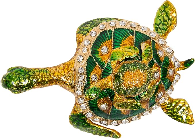 QIFU Hand Painted Sea Turtle Tortoise Decorative Hinged Enamel Trinket Box Unique Gift for Family