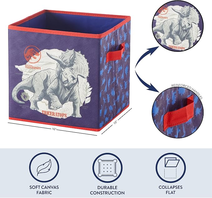 Idea Nuova Jurassic World Set of Two Spacious Collpasible Storage Cubes, 10"x10"