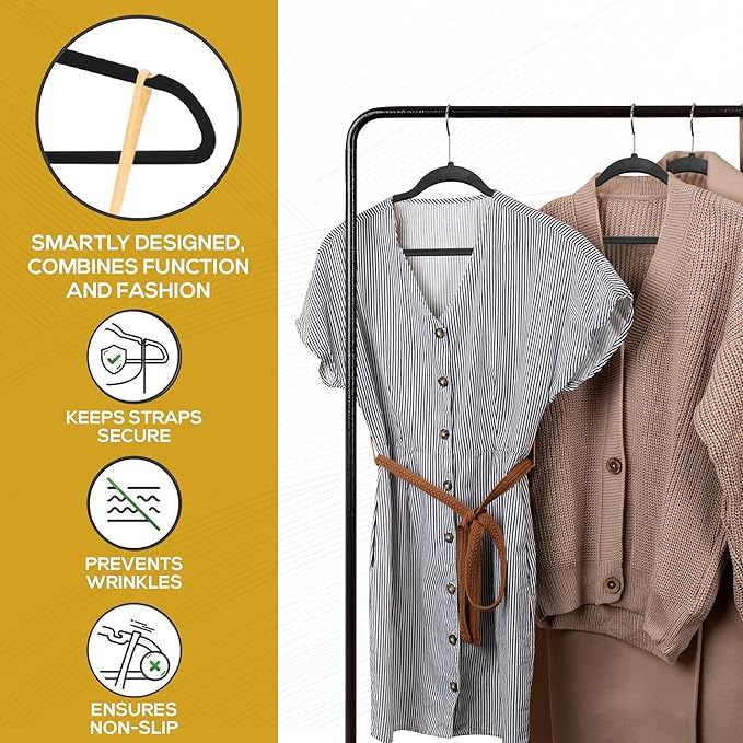 Techzoo 50 Pack New Premium Quality Velvet Hangers Ultra Thin Non Slip Adult Felt Space Saving Hangers for Closet Heavy Duty Coat Pants Jackets Dress Hangers 360° Swivel Hook Hold Upto 10 lbs Black