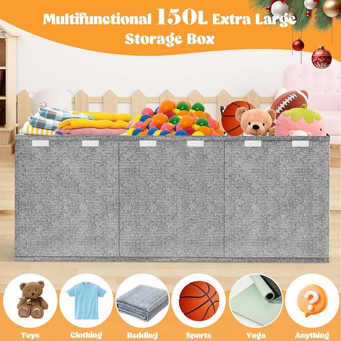 Beadsky Extra Large Toy Box, Toy Chest for Toddlers with Lids, Collapsible Toy Storage Organizer, Kids Bin Boxes Storage Basket for Boys, Girls, Nursery, Living Room, Playroom, 38"x14"x16", Gray
