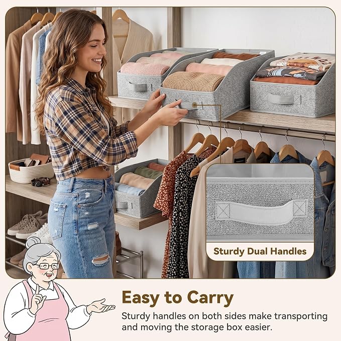 GRANNY SAYS Trapezoid Closet Storage Bins, Storage Baskets for Shelves, Linen Closet Organizers and Storage, Closet Organizer Bins for Clothes, Toys, Towels, Gray, 6-Pack