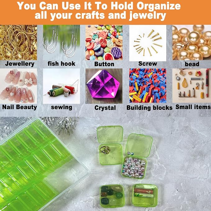 Green Plastic Box Bead Organizer Box-30Pcs Plastic Bead Storage Containers Craft Storage Box with Hinged Lid, 1sheet Labels, Mini Box for Jewelry Making, Diamond Art, Small Parts, Fishing toolbox