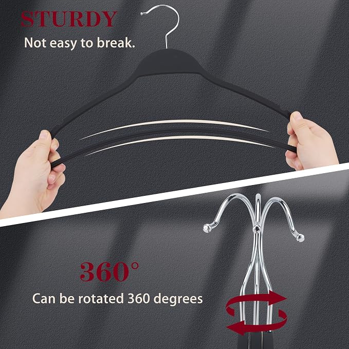 Black Plastic Thin Hangers for Clothes, Upgraded Rubberized Hangers Non Slip, Durable Slim Clothing Notches Hangers, 17.7 Inches Wide for Adults Clothes, 28 Packs