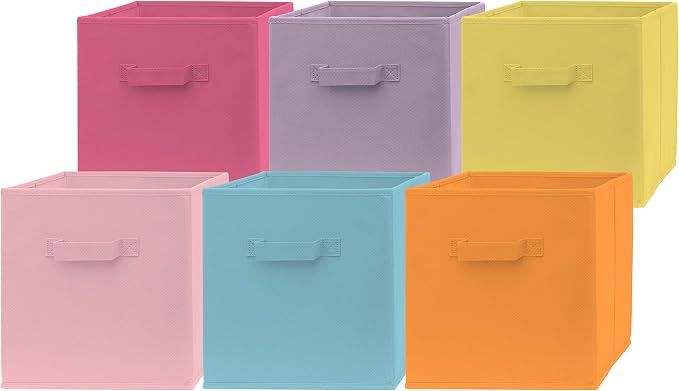 13 Inch Cube Storage Bins - 6 Pack - Large, Dual Handles, Foldable | 13x13 Fabric Bins for Organizing Closet, Clothes and Toys