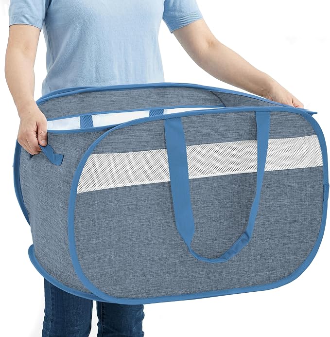 100L Collapsible Laundry Baskets, Foldable Dual Handles Laundry Hamper Blue | Lightweight, Easy to Carry, Up and Downstairs, Tear-Proof, Space-saving, for Laundry Room, Bedroom, Bathroom, Travel, Dorm
