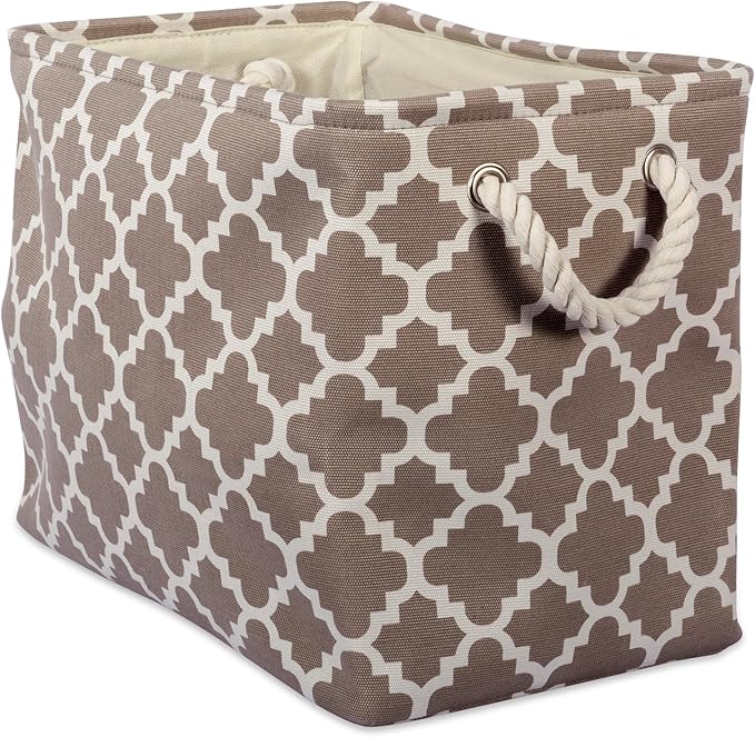 DII Polyester Container with Handles, Lattice Storage Bin, Large, Brown