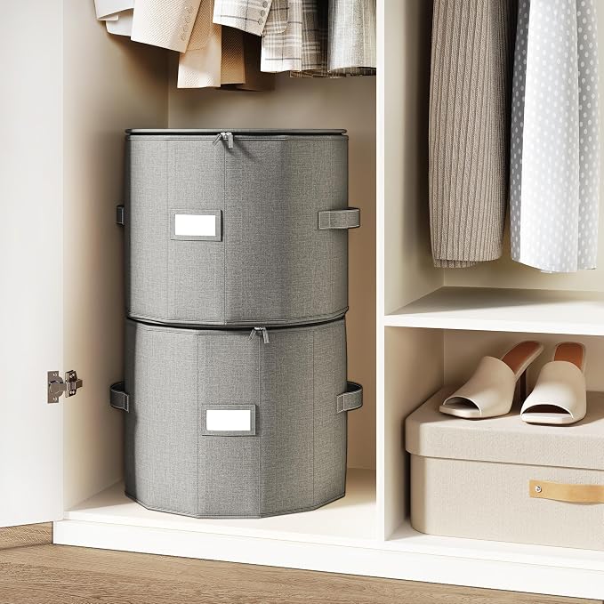 Shoe Organizer for Closet - Cylindrical Shoe Storage Organizer with Fan-Shaped Adjustable Dividers, Anti-Squeeze for High-Top Sneakers & Martin Boots, Foldable Shoe Storage Box, Gray, 2-Pack, Large