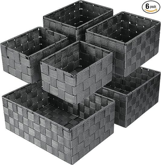 Woven Storage Baskets, Storage Bins, Cube Basket Container Baskets Storage Boxes Organizers for Clothes/Shelves/Closet, Set of 6 (Grey)