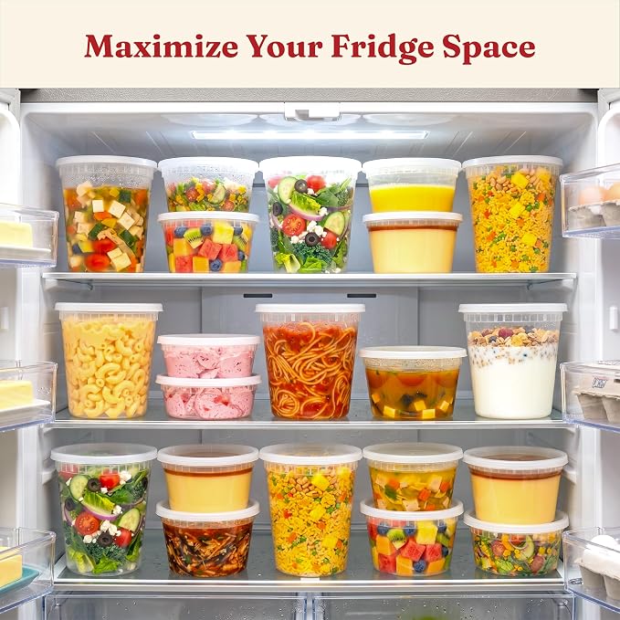 24oz Deli Containers with Lids (48 Set/96 Pcs) Food Storage Containers, Freezer Microwave Safe, BPA-Free Plastic, Stackable Snack Airtight Soup Leakproof Leftover Organizers & To-Go