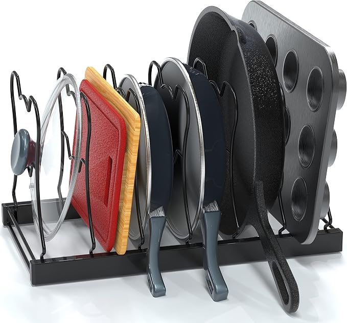 Simple Houseware 7 Compartments Height Adjustable Pan Organizer, Black