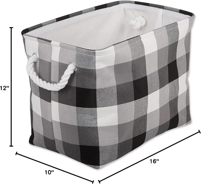DII Buffalo Check Storage Collection Collapsible Bin with Handles, Medium Rectangle, 16x10x12, Tri Color Black