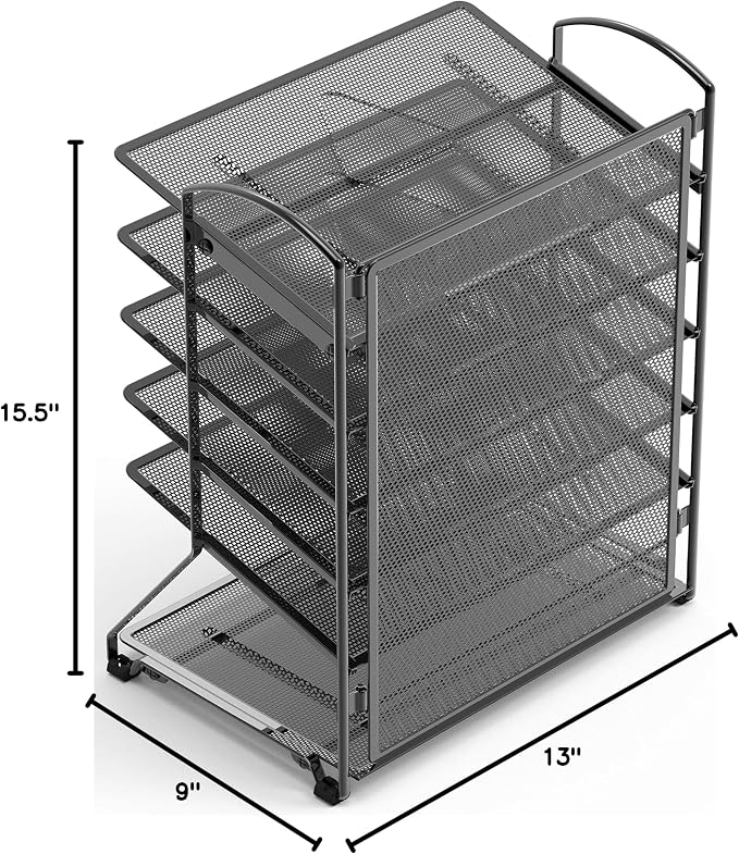 Simple Houseware 6-Tier Desk Organizer & Sliding Paper Tray - Space-Saving Desktop File Holder for Letter & Document Sorting, Black, 2-Pack
