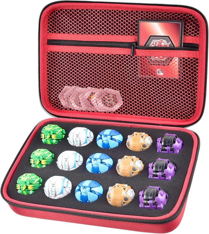 Comecase 15-Slot Case for Bakugan Figures and Cards with Mesh Pocket-Red | 15 Foam Slots, Mesh Pocket for 60+ Cards, Hard Shell Storage, Keeps Bakugan Figures Organized for Kids and Travel, Case Only