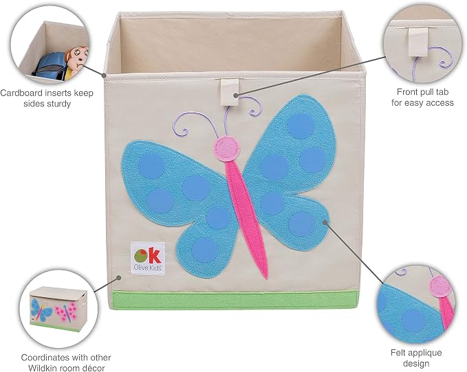 Wildkin Kids 13" Storage Cube – Durable Organizer for Toys, Books, & Art Supplies - Butterflies