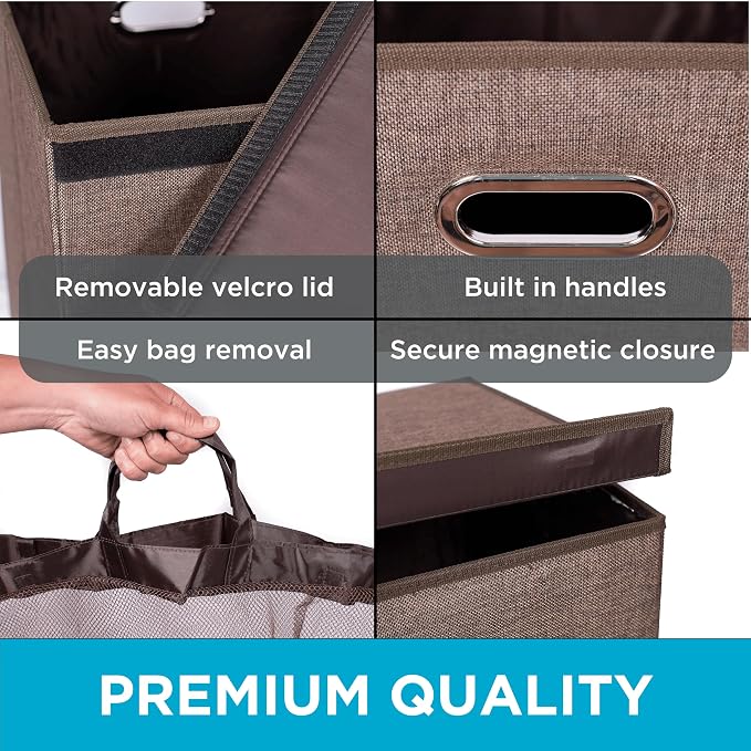 BirdRock Home Single Laundry Hamper with Lid and Removable Liner | Linen | Easily Transport Laundry | Foldable Hamper | Cut Out Handles