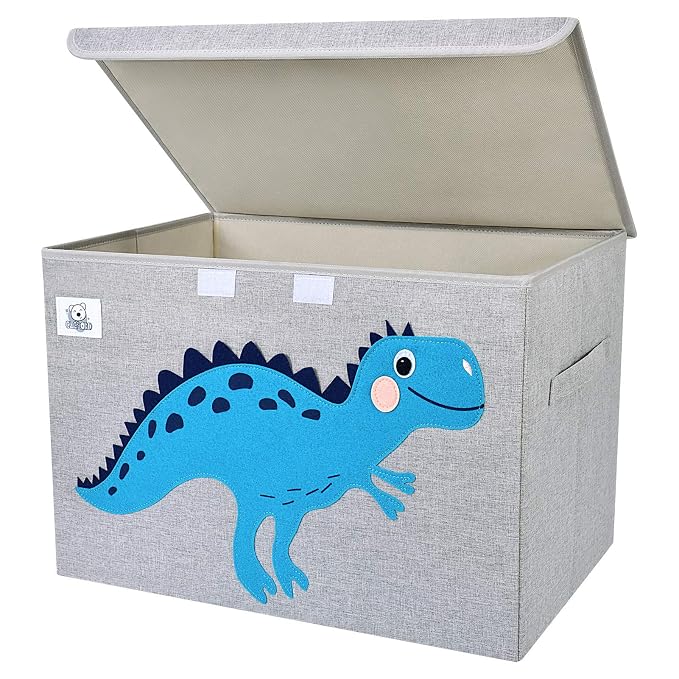 Foldable Large Kids Toy Chest with Flip-Top Lid, Collapsible Fabric Animal Toy Storage Organizer/Bin/Box/Basket/Trunk for Toddler, Children and Baby Nursery (Dinosaur)