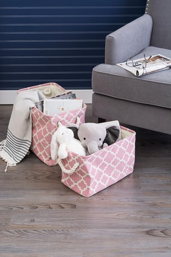 DII Polyester Container with Handles, Lattice Storage Bin, Medium, Rose
