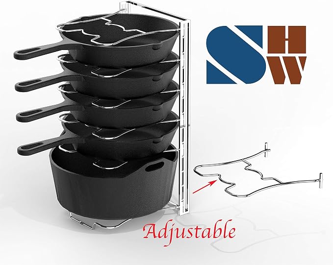 Simple Houseware 7 Adjustable Compartments Pot and Pan Organizer Rack Lid Holder, Chrome
