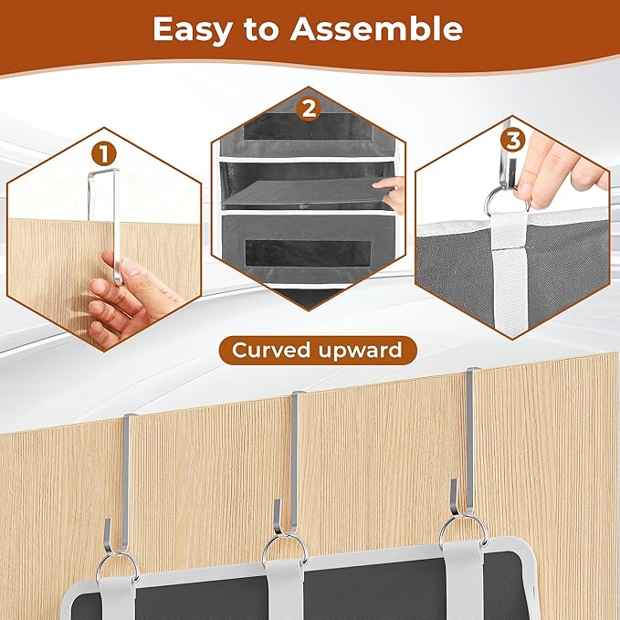 2 Pack 5 Tier Over The Door Organizer - Large Capacity Behind Door Hanging Shelves with 10 Mesh Pockets and Clear Windows, Closet Organizers and Storage for Bathroom, Bedroom, Nursery, Grey