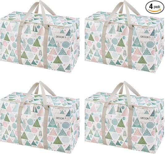 VENO 4 Pack Heavy Duty Moving Bags, Extra Large Storage Bags with Reinforced Handles & Strong Zippers, Foldable & Reusable Moving Box Alternative for Clothes & Dorm Storage