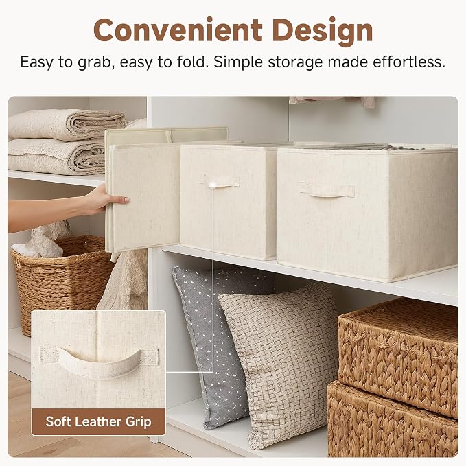 StorageWorks Closet Organizers and Storage Bins, Shelf Baskets for Clothes Storage, Fabric Storage Bins for Organization, Beige(NaturWeave Fabric), 3-Pack, Extra Large