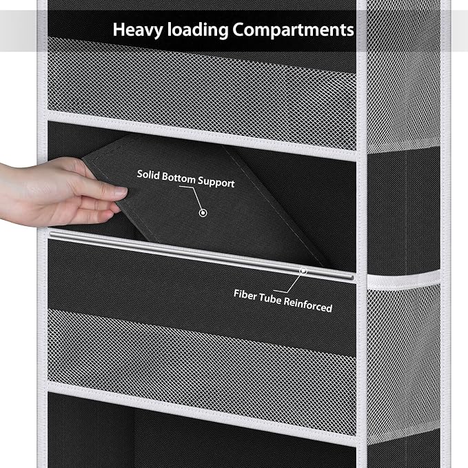Univivi Door Hanging Organizer Nursery Closet Cabinet Baby Storage with 6 Large Compartments and 8 Side Pockets for Cosmetics, Toys and Sundries (Black)